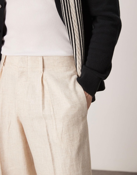 ASOS DESIGN smart linen blend wide leg pants in cream