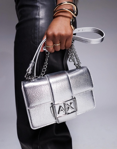 Armani Exchange metallic crossbody bag in silver