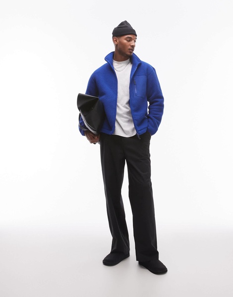 ARKET fleece pile jacket with zip front pocket in bright blue