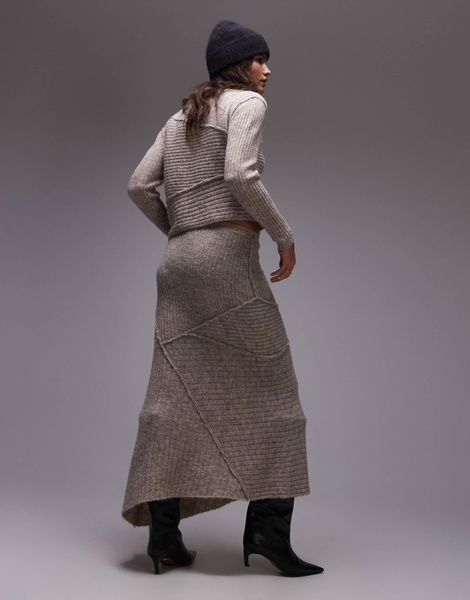 Topshop knitted skirt with asymmetric hem in oat - part of a set
