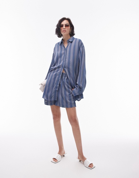 Topshop relaxed slubby shirt in blue stripe - part of a set