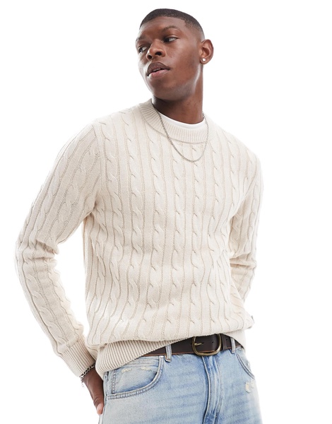 Jack & Jones chunky cable knit sweater in cream