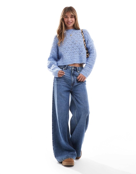 Miss Selfridge pretty pointelle stitch sweater in soft blue