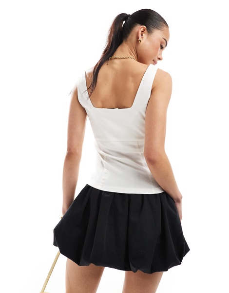 Brave Soul square neck zip up tank top in white