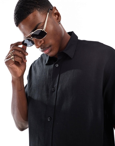 Bershka linen rich shirt in black - part of a set