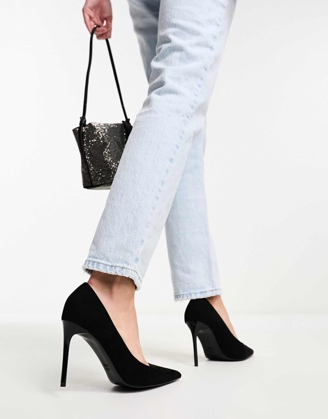 ASOS DESIGN Paphos pointed high heeled pumps in black suedette