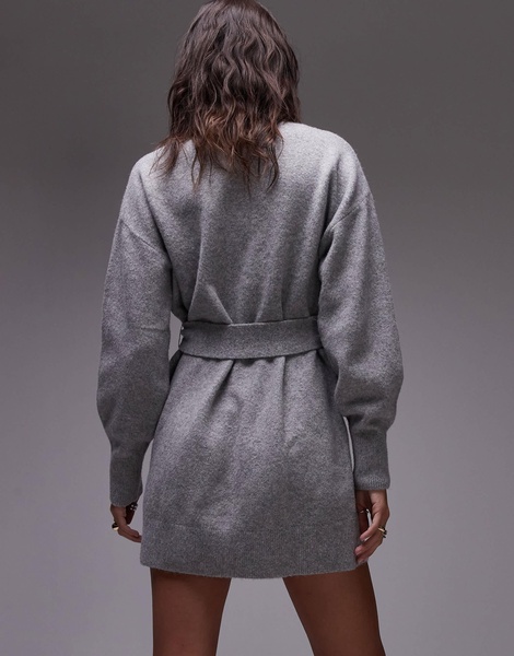 & Other Stories knitted mini dress with belt in gray melange