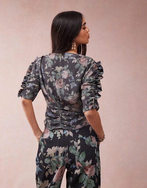 ASOS DESIGN v neck tea blouse in in floral print