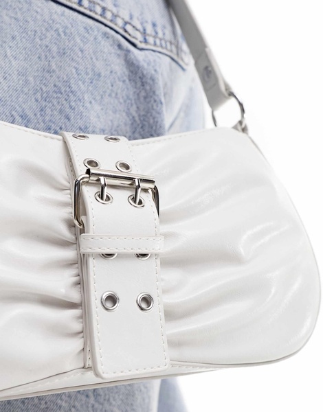 ASOS DESIGN ruched buckle detailing shoulder bag in white