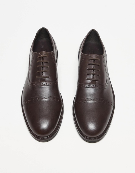 ASOS DESIGN lace up oxford shoes in brown leather with brogue detailing