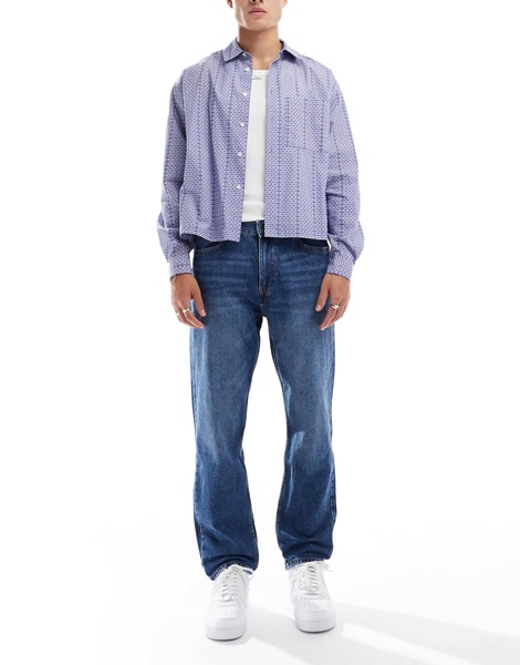 Bershka straight vintage fit jeans in denim blue