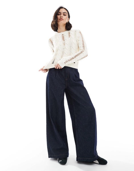 Bershka open knitted top sweater in ecru