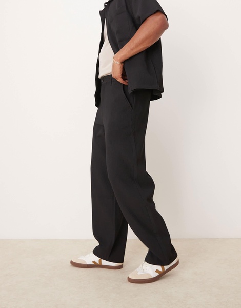 Bershka wide leg plisse pants in black - part of a set