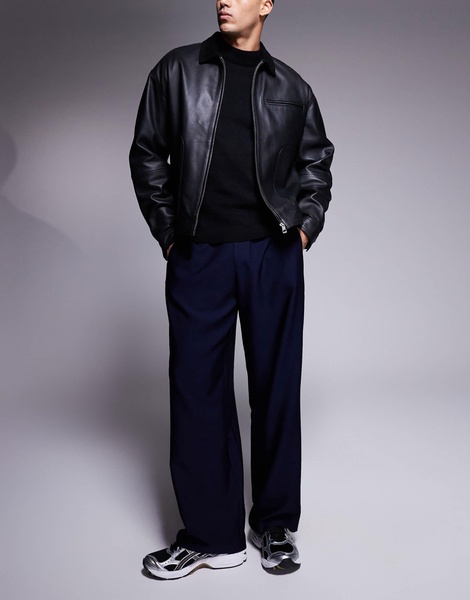 ASOS DESIGN wide fit smart pants in navy