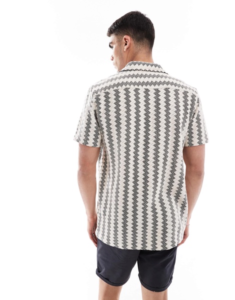 Brave Soul short sleeve knit shirt with textured stripe in gray and white