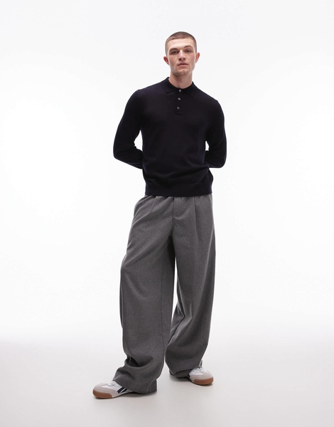 ARKET merino wool heavyweight long sleeve polo shirt in black