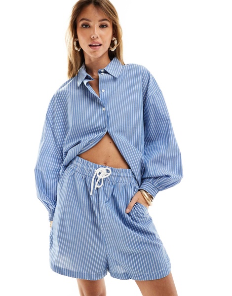 ONLY tie waist shorts in blue & white stripe - part of a set