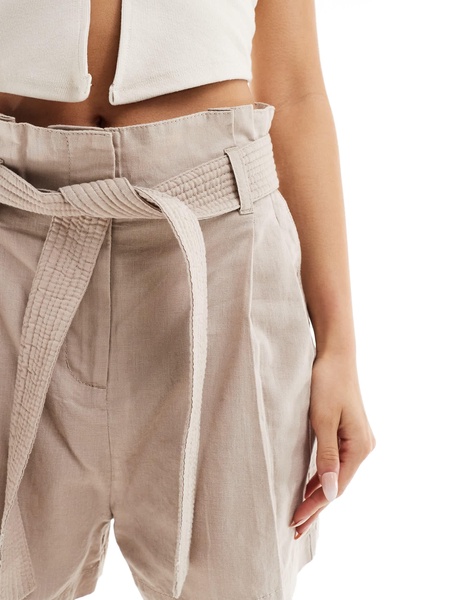 & Other Stories linen high rise belted shorts in brown