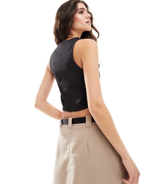 Miss Selfridge button down bengaline vest in black