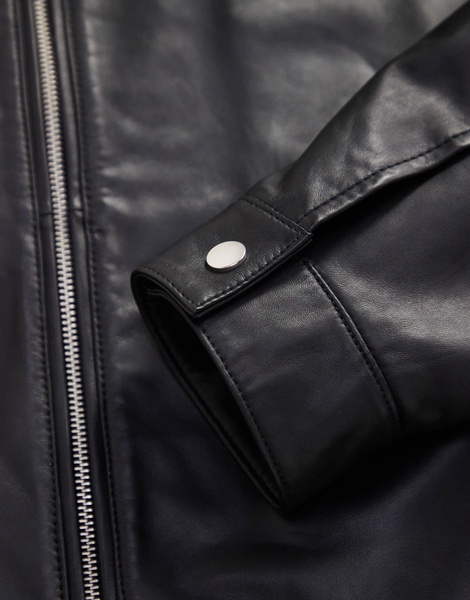 ASOS DESIGN premium real leather harrington jacket in black