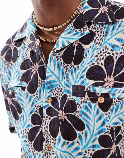 ASOS DESIGN relaxed camp collar shirt with floral retro print
