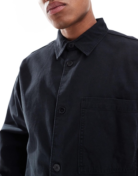Jack & Jones heavy twill washed overshirt in black