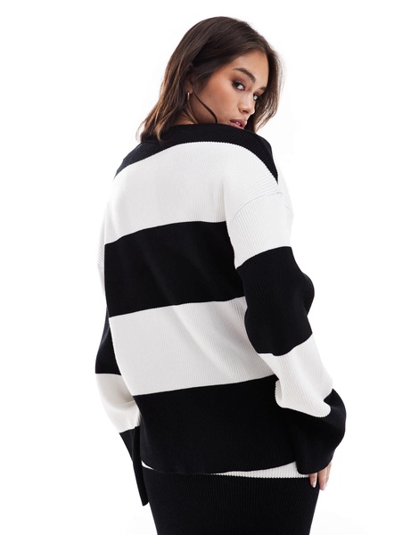4th & Reckless v neck oversized sweater in black and white stripe - part of a set