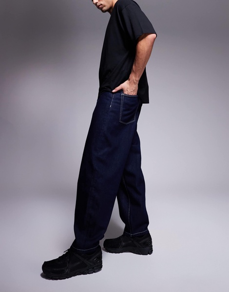 ASOS DESIGN barrel fit jeans in dark wash blue