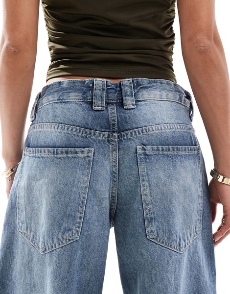 Bershka Petite slouchy baggy jeans in indigo wash