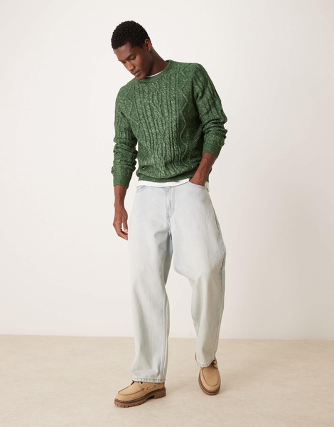 ASOS DESIGN heavyweight cable knit crew neck sweater in dark green