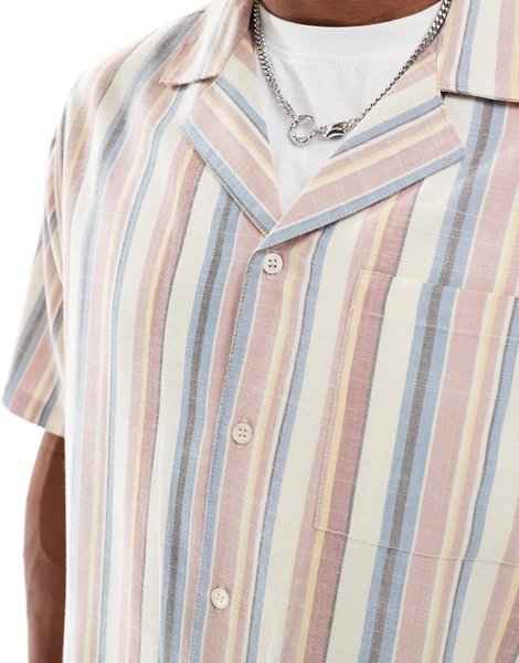 Another Influence boxy fit striped revere shirt in multi