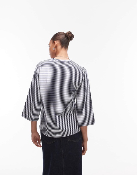 ARKET heavyweight 3/4 sleeve T-shirt in blue and white stripes