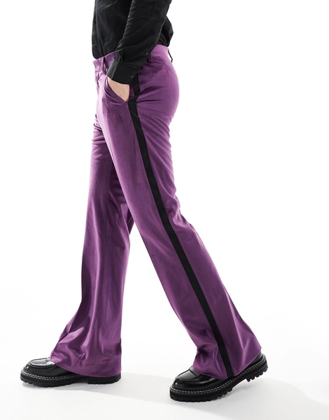 ASOS DESIGN flare tuxedo suit pants in purple velvet