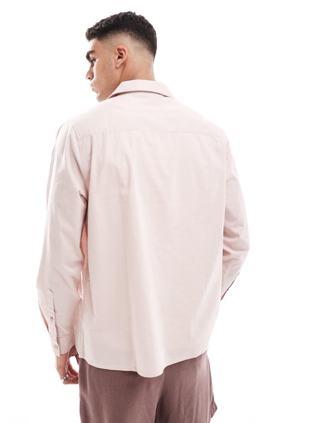 ASOS DESIGN relaxed revere shirt with print and applique in pink