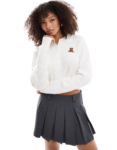 Bershka cable knit teddy bear sweater in ecru