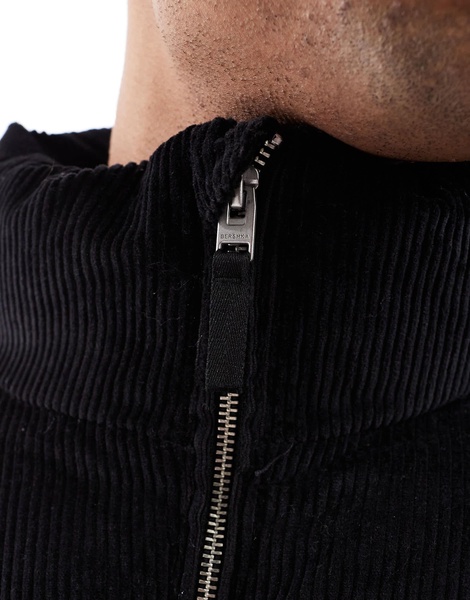 Bershka cord puffer jacket in black
