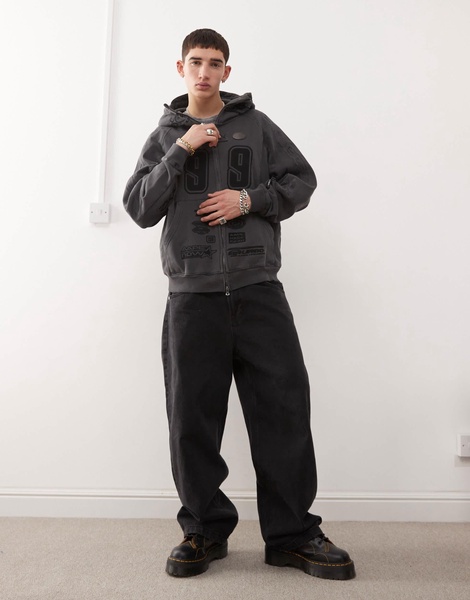 Aape By A Bathing Ape motocross style hoodie in washed dark gray