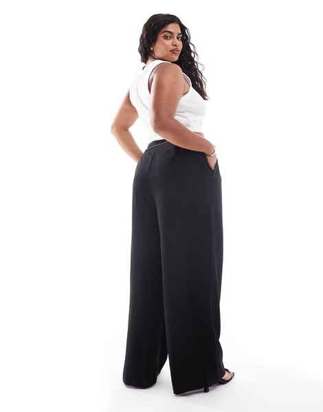 ASOS DESIGN Curve tailored wide leg pants with contrast stitch detail in black