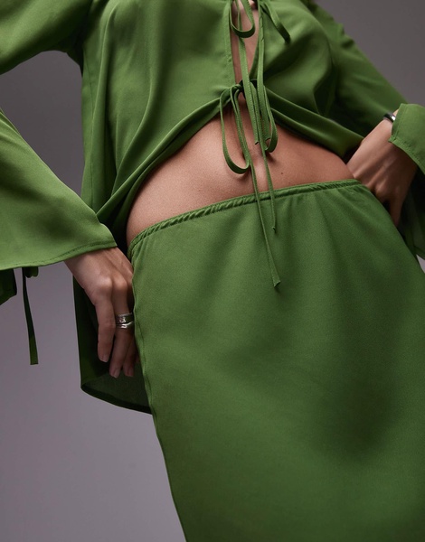 Topshop bias cut crepe mini skirt in olive green