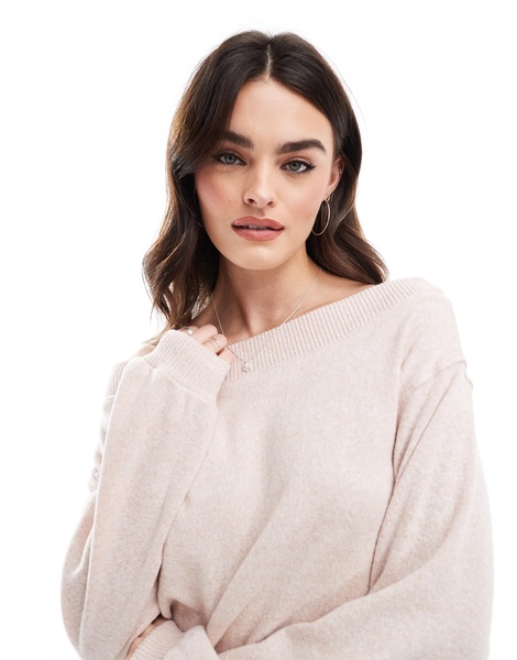 Bershka off the shoulder oversized sweater in baby pink
