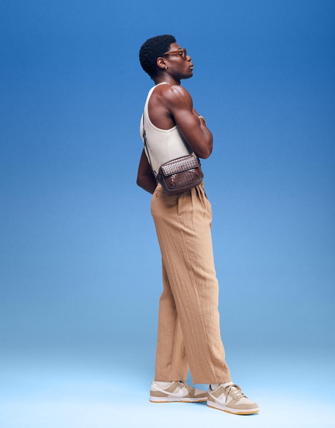 ASOS DESIGN smart wide leg linen look pants with double pleats in light brown