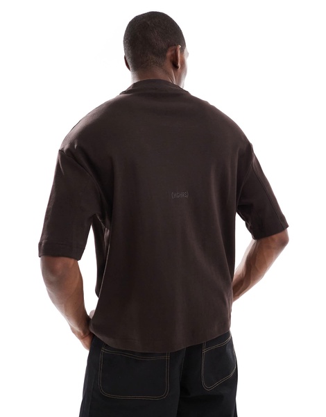 Bershka tonal back print boxy T-shirt in brown