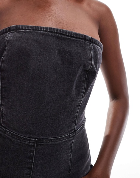 ASOS DESIGN denim bandeau bodycon jumpsuit in washed black