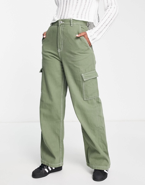 Bershka cargo straight jeans in light khaki
