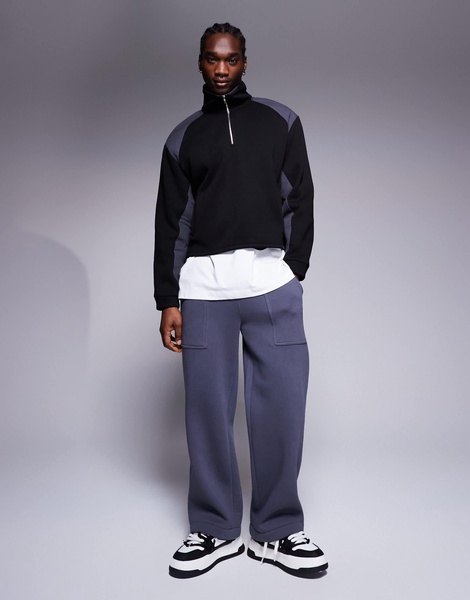 ASOS DESIGN oversized dropped shoulder boxy funnel neck sweatshirt in with nylon panels in black