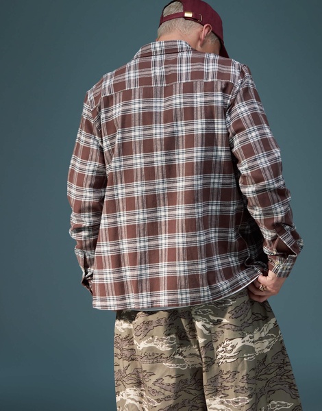 ASOS DESIGN boxy 90s oversized shirt in brown check