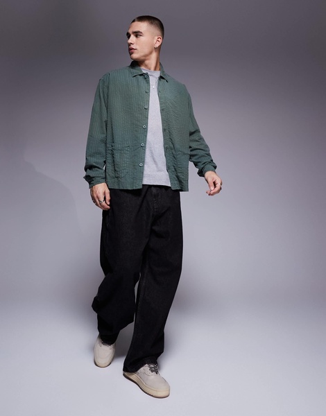 ASOS DESIGN boxy overshirt with pockets in khaki