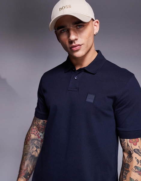 BOSS Orange Passenger tonal logo pique polo slim fit in navy