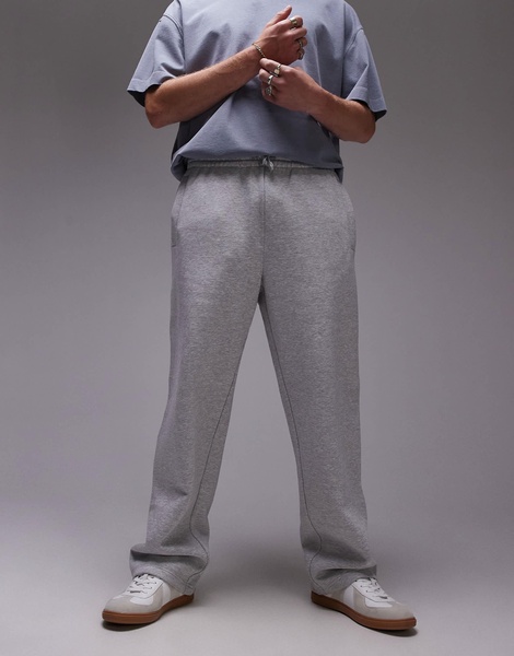 Topman premium heavyweight straight leg sweatpants in gray heather