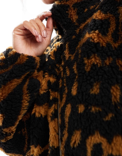 ASOS DESIGN borg oversized pull on zip through fleece in tiger print